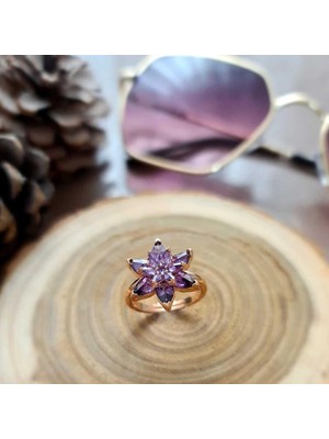 Inure Jewelry Gümüş Rose Mor Lotus Çiçeği Yüzük
