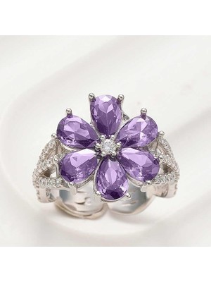Inure Jewelry Gümüş Mor Sevgi Çiçeği Kadın Yüzük