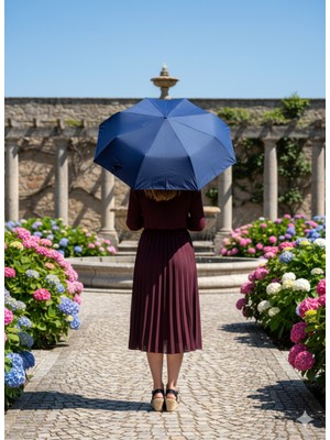 Normadia Lacivert 8 Telli Otomatik Rüzgara Dayanıklı Küçük Puantiye Şemsiye