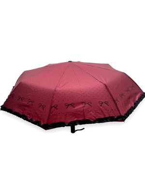 Kırmızı Fiyonk Detaylı Tam Otomatik Şemsiye, Şık ve Kullanışlı Tasarım