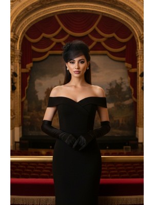 Siyah Vualet Nikah Tacı ve Uzun Eldiven Seti - Retro Cenaze ve Davet Şapkası - Klasik Aksesuar Seti