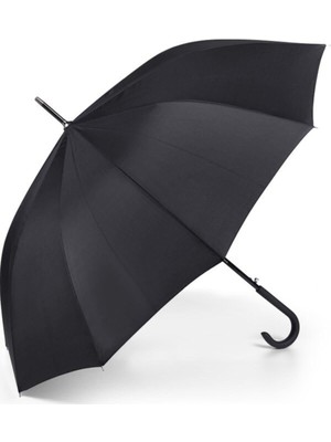 Siyah Uzun Geniş Otomatik Açılan Yağmurluk ve Baston Şemsiye
