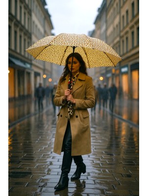 Normadia Fiber Tel Kılıflı Leopar Desenli Otomatik Kadın Şemsiye, Lüx ve Kaliteli