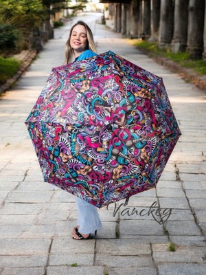 Normadia Renkli Graffiti Desenli 8 Telli Rüzgar Dayanıklı Manuel Şemsiye