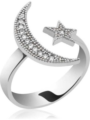 Inure Jewelry Gümüş Ay Yıldız Bayan Yüzük