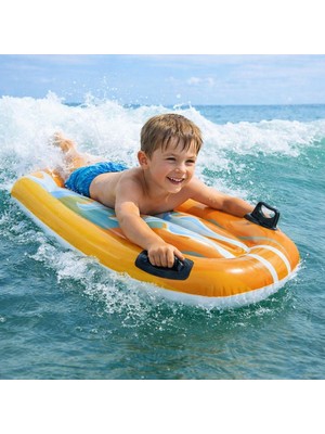 Toha Intex Alev Desenli Şişme Sörf Tahtası 6+ (40 Kg) | Tutma Kulplu Çocuk Bodyboard