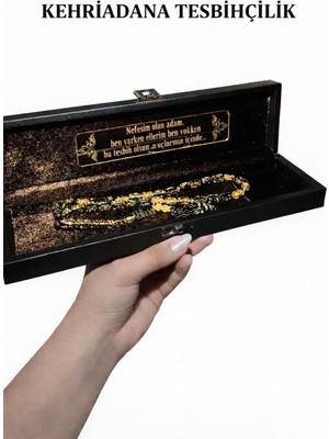 Altın Parçacıklı Orjinal Kehribar 925 Ayar Kişiye Özel Isimli Özel  Yazılı Kutulu