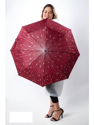 Normadia Damla Desenli Fiberglass Otomatik Kadın Şemsiye, Dayanıklı ve Şık Tasarım