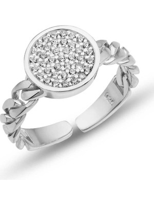 Inure Jewelry Gümüş Ayarlanabilir Yuvarlak Zirkon Taşlı Kadın Yüzük