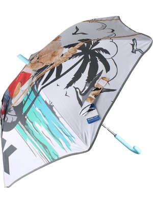 6 Fiber Telli Erkek Çocuk Şemsiye, Kitap Okuyan Ayıcık Desenli, Rüzgara Dayanıklı