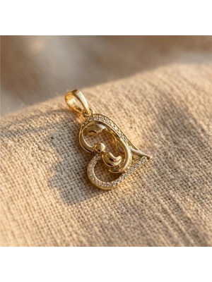 Zeino Zirkon Taşlı Kalp Içinde Anne Çocuk Kolye Ucu - 14K Altın Rengi Kaplama, 3 Cm, 1,7 cm