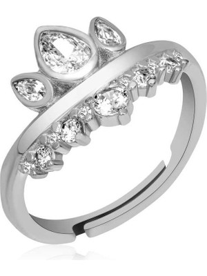 Inure Jewelry Gümüş Ayarlanabilir Kraliçe Tacı Kadın Yüzük