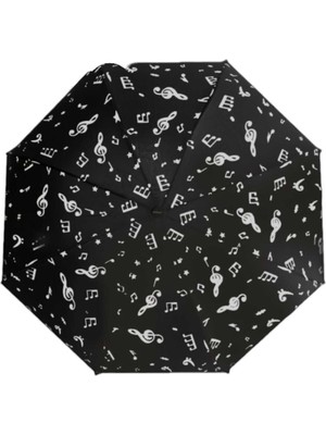 Normadia Renkli Müzik Notası Desenli Katlanabilir Rüzgar Dayanıklı Şemsiye
