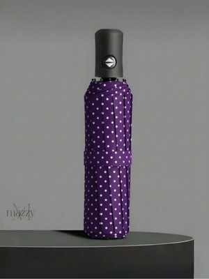 Normadia Rüzgarlara Dayanıklı Tam Otomatik Fiber Telli Mor Puantiyeli Şemsiye