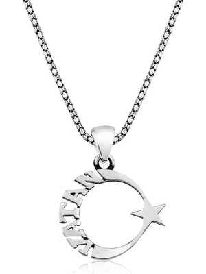 Tuncel Store ​925 Ayar Gümüş Vatan Yazılı Ay Yıldız Erkek Kolye T4446 (945)