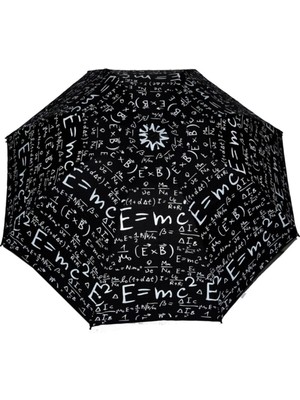 Rüzgara Dayanıklı Unisex Siyah Matematik Desenli Şemsiye