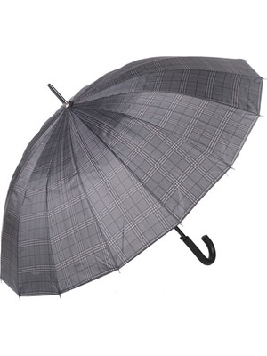 Şık Siyah Ekose Fiber 16 Telli Erkek Baston Şemsiye M21MARRST02R001