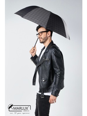 Siyah Ekose Unisex Yarasa Şemsiye, Şık ve Dayanıklı Tasarım