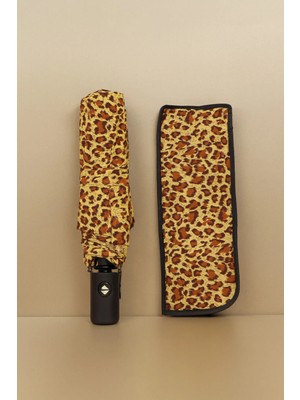 Normadia Şemsiye Kadın Leopar Desenli Otomatik Fonksiyonlu Fiber Kılıflı Lüks