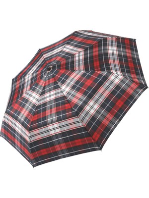 Normadia Kare Bordo Lacivert Desenli Fiber Telli Rüzgar Dayanıklı Tam Otomatik Şemsiye