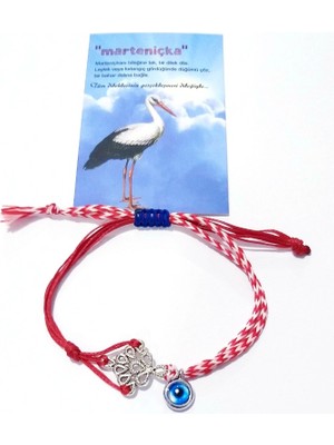 Funny Takı Rodyum Kaplama Cam Nazar Boncuklu Ince Örgülü Ipli Asimetrik Marteniçka Bileklik