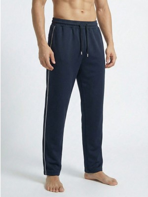 Veleno Erkek Lacivert Baggy Yandan Biyeli Oversize Relaxed 4 Mevsim Eşofman Altı Bol Paça 2 Iplik Tam Kalıp