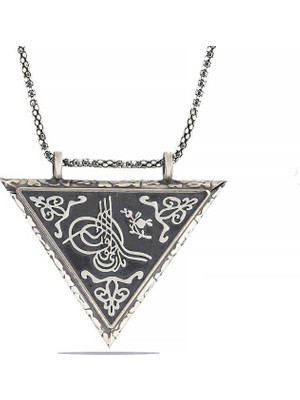 Tuncel Store 925 Ayar Gümüş Üçgen Içi Açılabilen Tuğra Muskalık Gümüş Kolye T6064 (945)