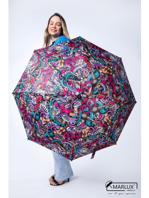 Normadia Renkli Graffiti Müzik Desenli 8 Telli Rüzgar Dayanıklı Şemsiye