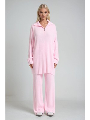 Lijuri Zip Yaka Uzun Triko Tunik & Bol Paça Pantolon Takım 10318