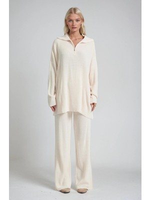 Lijuri Zip Yaka Uzun Triko Tunik & Bol Paça Pantolon Takım 10318