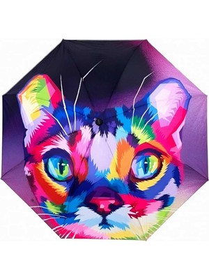 Normadia Kedi Desenli Renkli Şemsiye, Rüzgarlı ve Katlanabilir, 8 Telli, Lüks Tasarım