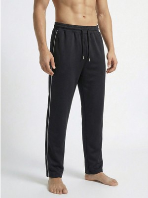 Veleno Erkek Siyah Baggy Yandan Biyeli Oversize Relaxed 4 Mevsim Eşofman Altı Bol Paça 2 Iplik Tam Kalıp