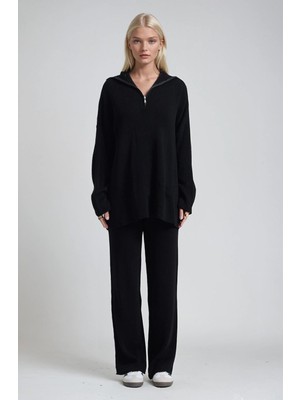 Lijuri Zip Yaka Uzun Triko Tunik & Bol Paça Pantolon Takım 10318