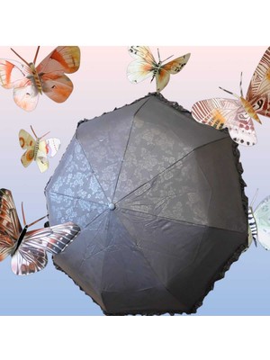 Normadia Mini Siyah Gül Desenli Otomatik Şemsiye, Şık ve Pratik Kullanım