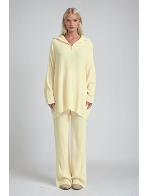 Lijuri Zip Yaka Uzun Triko Tunik & Bol Paça Pantolon Takım 10318