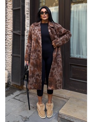 Lijuri Desenli ve Çift Düğmeli Tüylü Kaşe Kaban 7133