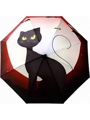 Normadia Kedi Desenli Renkli Lüx Rüzgar Dayanıklı 8 Telli Katlanabilir Şemsiye