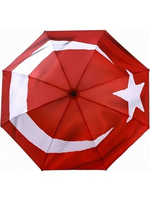 Normadia Canlı Renkli Türk Bayrağı Desenli Katlanabilir Rüzgar Dayanıklı Şemsiye