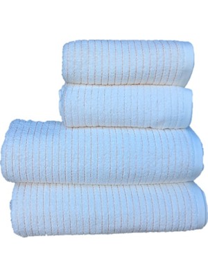 Erteks Havlu Seti  2 Ad Banyo 2 Ad El Havlusu Kendinden Turuncu Çizgili Beyaz Modern Yumuşacık