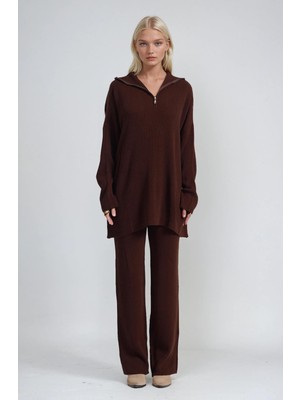 Lijuri Zip Yaka Uzun Triko Tunik & Bol Paça Pantolon Takım 10318