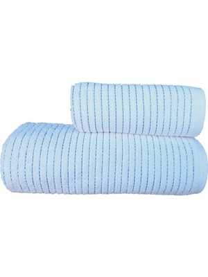 Erteks Havlu Seti Banyo ve El Havlusu Kendinden Yeşil Çizgili Beyaz Modern Yumuşacık