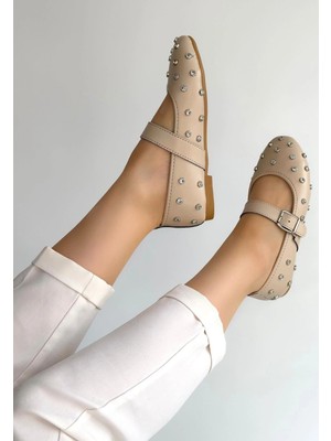 OEY Fashions Ritta Bej Cilt Kemerli Babet Ayakkabı