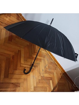 Normadia Metalik Gri Iç Yüzeyli, Siyah 16 Telli Şemsiye, 80 cm Uzunluk, 100 cm Çap