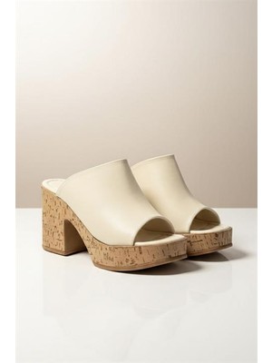 Les Passent Kadın Silva Bej Cilt Mantar Tabanlı Ortopedik Platform Topuk Terlik