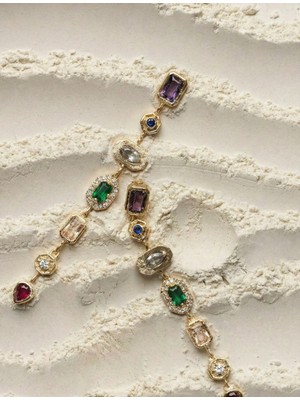 Milena Blake Luxury Gold Renk Çok Taşlı Kadın Bileklik – Zarif Şık Tasarım, Çelik Küpe