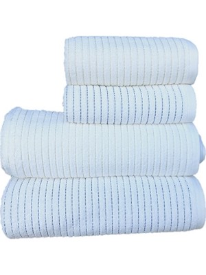 Erteks Havlu Seti  2 Ad Banyo 2 Ad El Havlusu Kendinden Mavi ve Sarı Çizgili Modern Yumuşacık