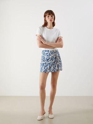 Lc Waikiki Yeni Sezon Beli Fermuarlı Desenli Keten Karışımlı Şort Etek