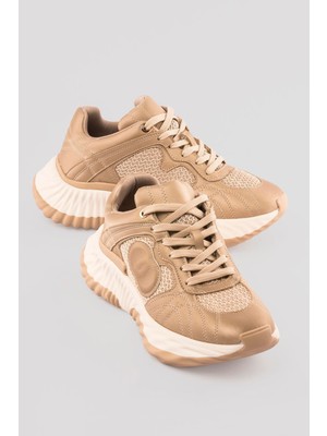 Mubiano Kadın Sneaker Kalın Tabanlı Bağcıklı Spor Ayakkabı Ravix Bej