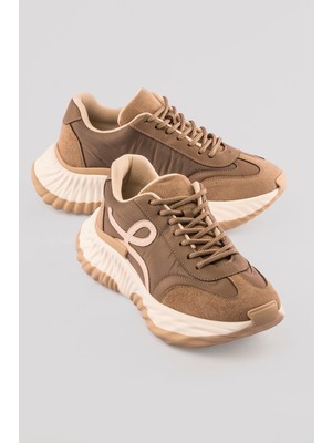 Mubiano Kadın Sneaker Kalın Tabanlı Bağcıklı Spor Ayakkabı Kairo Vizon