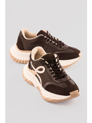 Mubiano Kadın Sneaker Kalın Tabanlı Bağcıklı Spor Ayakkabı Kairo Kahverengi